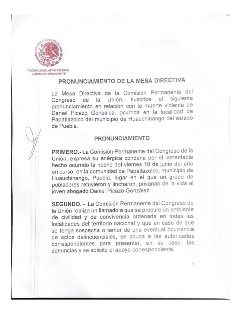 Congreso de la Unión reconoce a FGE por labor en el caso Picazo