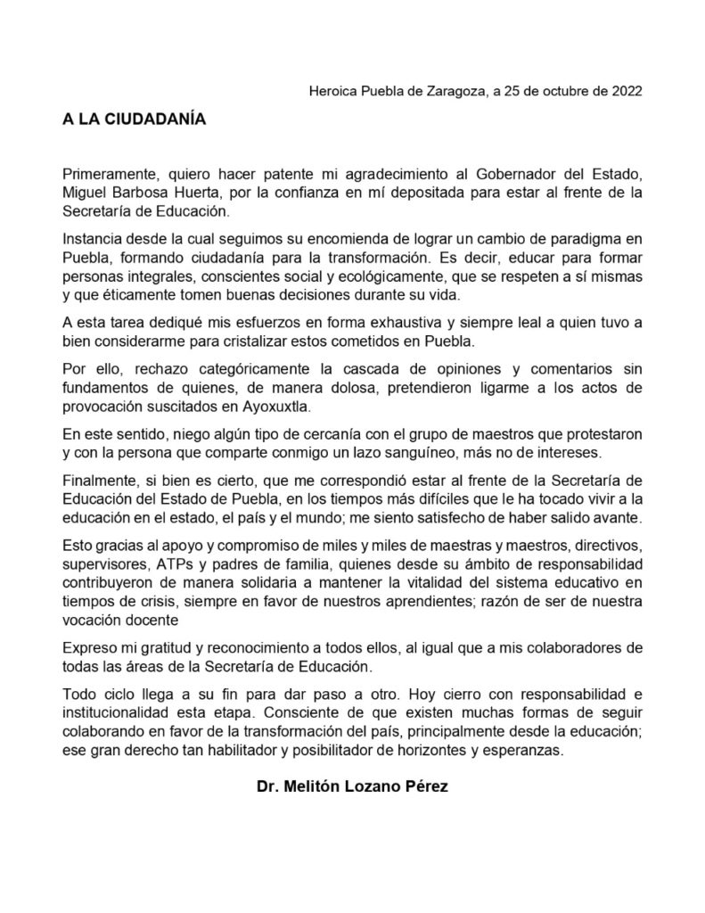 El adiós de Melitón Lozano a la SEP; niega haber orquestado manifestación en Ayoxuxtla