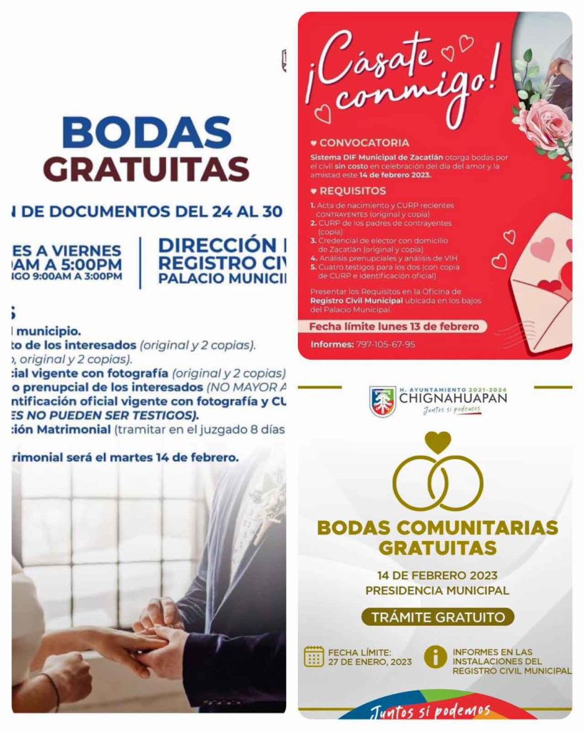 Municipios donde habrá bodas gratis este 14 de febrero