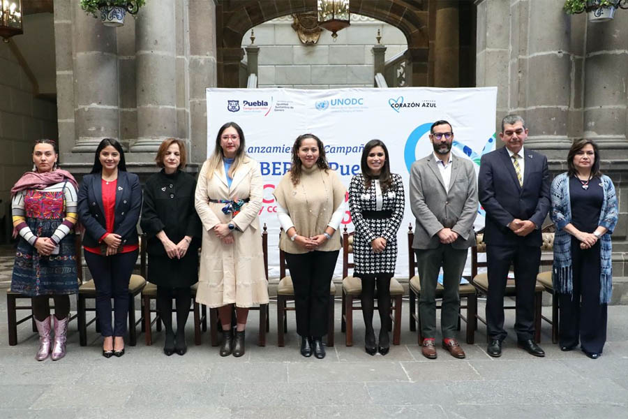 Ayuntamiento de Puebla y UNODC presentan campaña ‘corazón azul’ contra la trata de personas