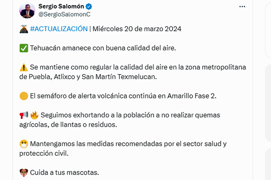 Registró Puebla regular calidad del aire