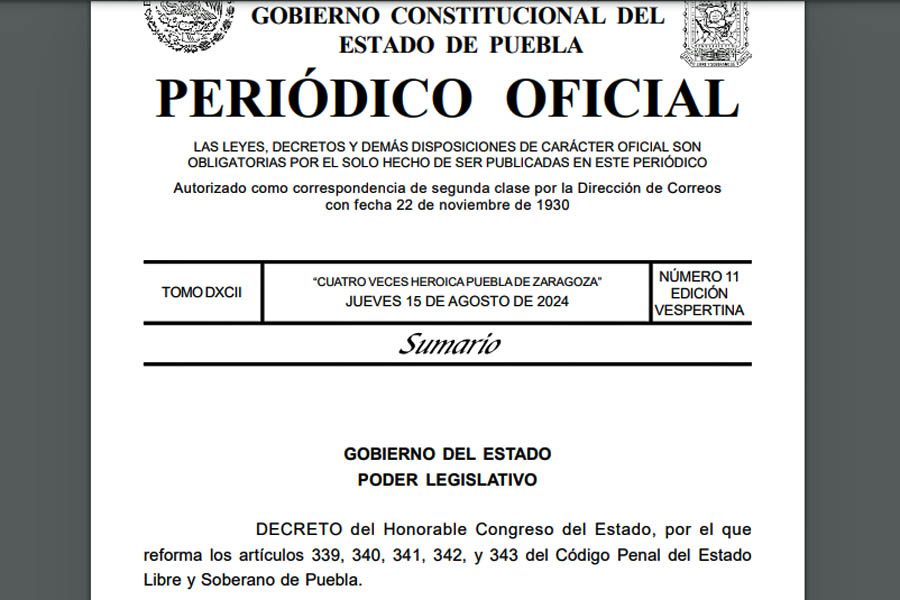 Legalización del aborto en Puebla es publicado en el POE