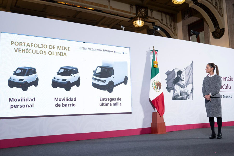 Sheinabum presenta Olinia, primera armadora mexicana de mini vehículos eléctricos